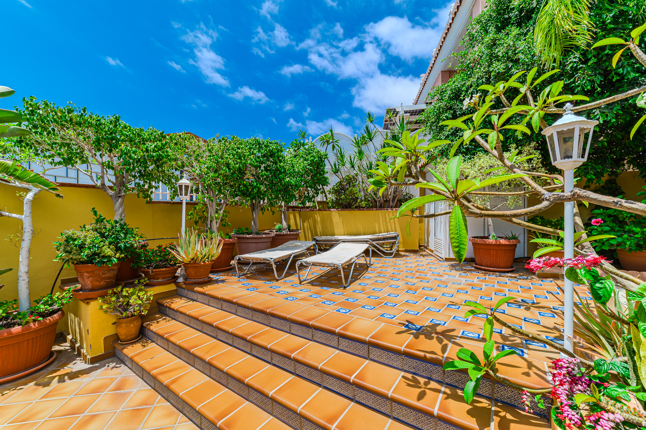 Upper sun terrace with loungers